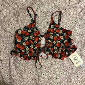 Cider Red and Black Apple Ruffle Bikini Top